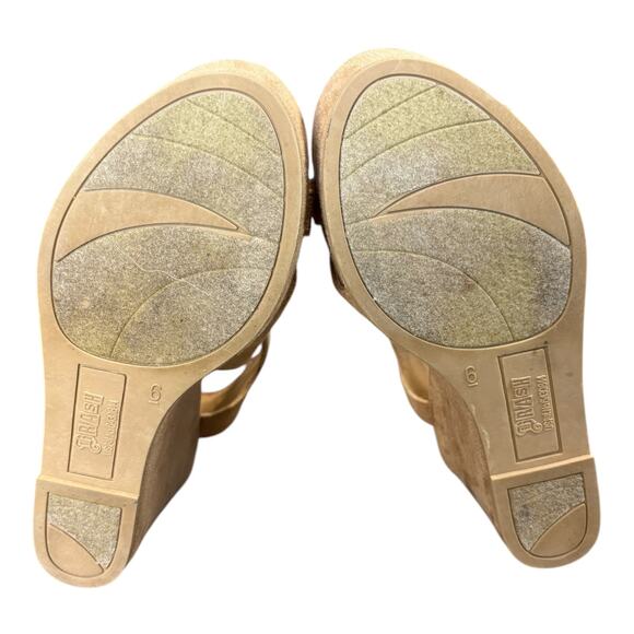 Brash‎ Women's Size 6 Tan Faux Suede Block Heel Open Toe Sandal Wedge - Picture 5 of 10